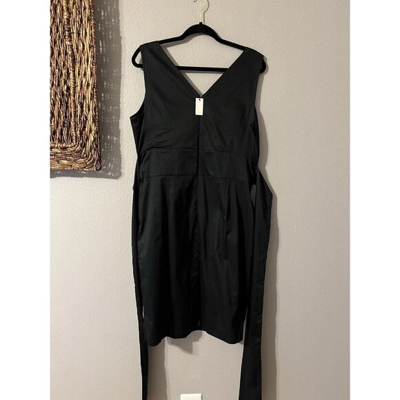 Talbots Black Stretch Cotton Dress 16 Sleeveless V Neck Tie Washable NWT - Picture 9 of 10